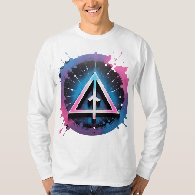 Neon Geometric Arrow in Cosmic Splash T-Shirt (Front)