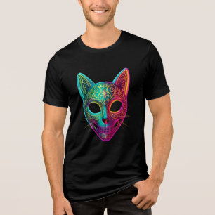 Neon Geometric Cat Mask T-Shirt Tri-Blend Shirt