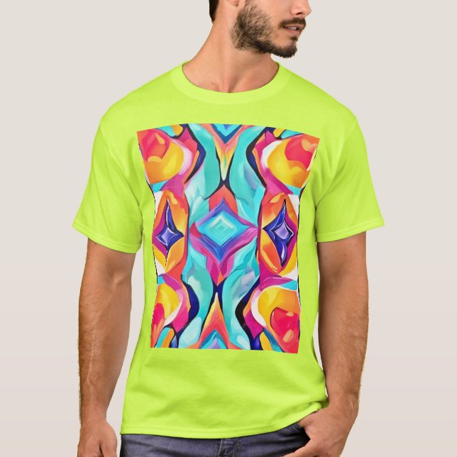 Neon Geometric Fusion Art T-Shirt (Front)