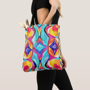Neon Geometric Fusion Art Tote Bag
