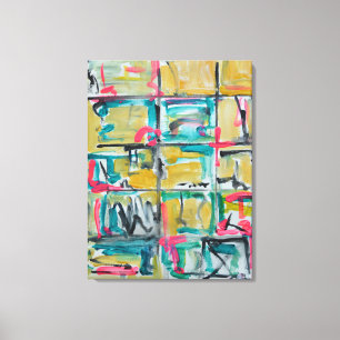 Neon Geometric Grid Abstract Canvas Print