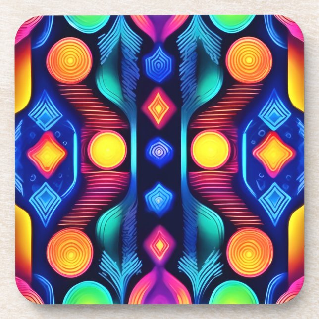 Neon Geometric Mandala Art Coaster (Front)