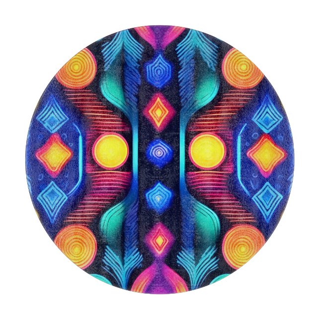 Neon Geometric Mandala Art Cutting Board (Front)