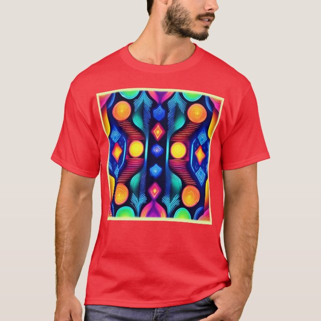 Neon Geometric Mandala Art T-Shirt (Front)