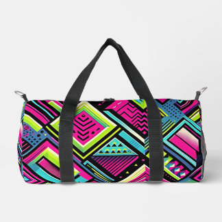 Neon Geometric Retro Vibes Duffle Bag