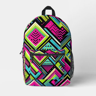 Neon Geometric Retro Vibes Printed Backpack