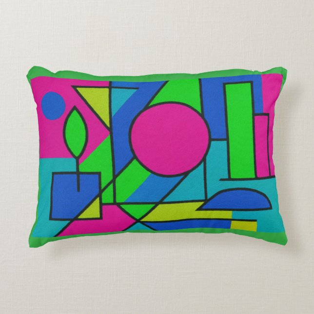 Neon Geometric Shapes – Bold Abstract Pillow Desig (Front)