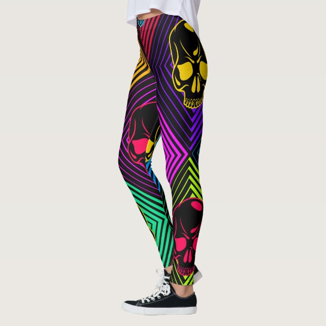 Neon Geometric Skull Pattern Leggings (Left)