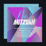 Neon Geometrical Blue White Bar Mitzvah Invitation<br><div class="desc">Jewish Celebration Invitations- Bar Mitzvah Geometrical Invitations</div>
