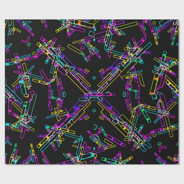 Neon Geometry Explosion: Vibrant Abstract Splatter Wrapping Paper (Flat)