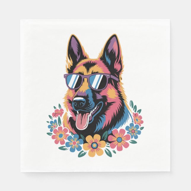 Neon German Shepherd with Sunglasses Napkin (Front)