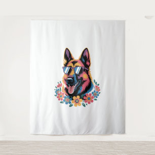 Neon German Shepherd with Sunglasses Tapestry