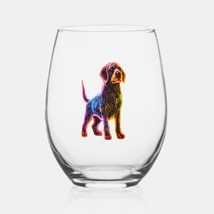 Neon German Wirehaired Pointer Stemless Wine Glass