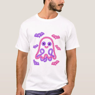 Neon Ghost Sign Spooky Halloween Night Art T-Shirt