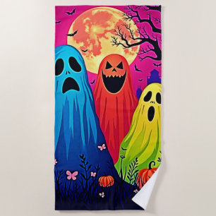 Neon Ghosts' Halloween Party Design Beach Towel