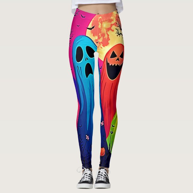 Neon Ghosts' Halloween Party Design Leggings (Front)