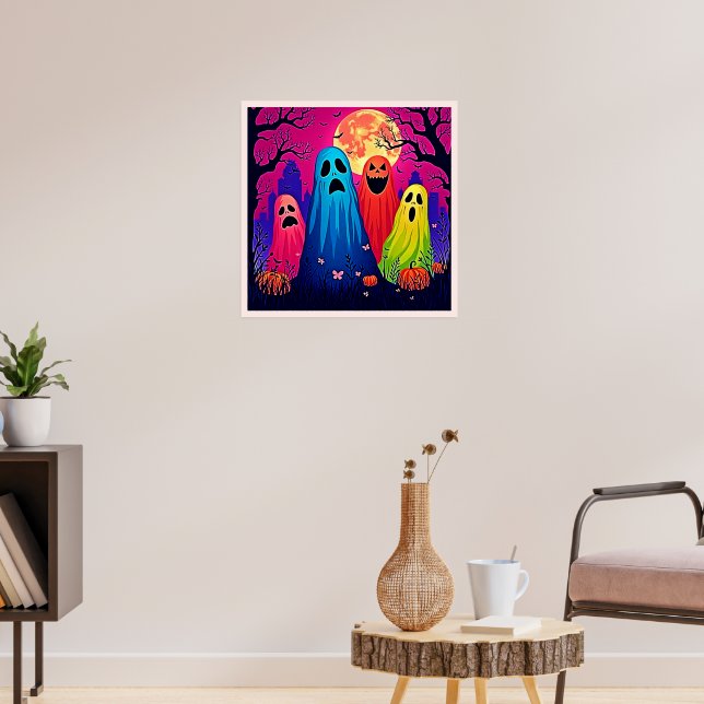 Neon Ghosts' Halloween Party Design Poster (Living Room 3)