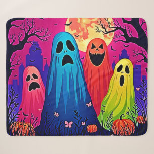Neon Ghosts' Halloween Party Design Sherpa Blanket