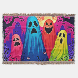 Neon Ghosts' Halloween Party Design Throw Blanket