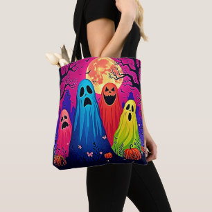Neon Ghosts' Halloween Party Design Tote Bag