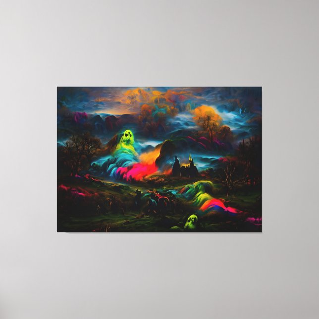 Neon Ghosts in a Haunted Fantasy Landscape Canvas Print (Front)