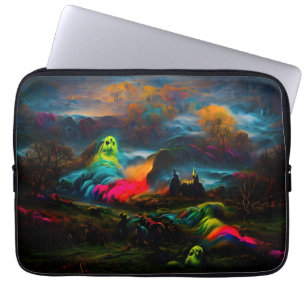 Neon Ghosts in a Haunted Fantasy Landscape Laptop Sleeve