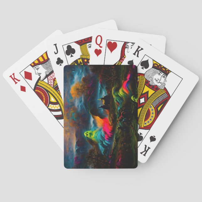 Neon Ghosts in a Haunted Fantasy Landscape Playing Cards (Back)