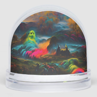 Neon Ghosts in a Haunted Fantasy Landscape Snowglobe