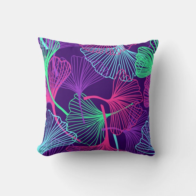Neon Gingko Leaves: Bright Floral. Cushion (Front)