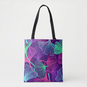 Neon Gingko Leaves: Bright Floral. Tote Bag