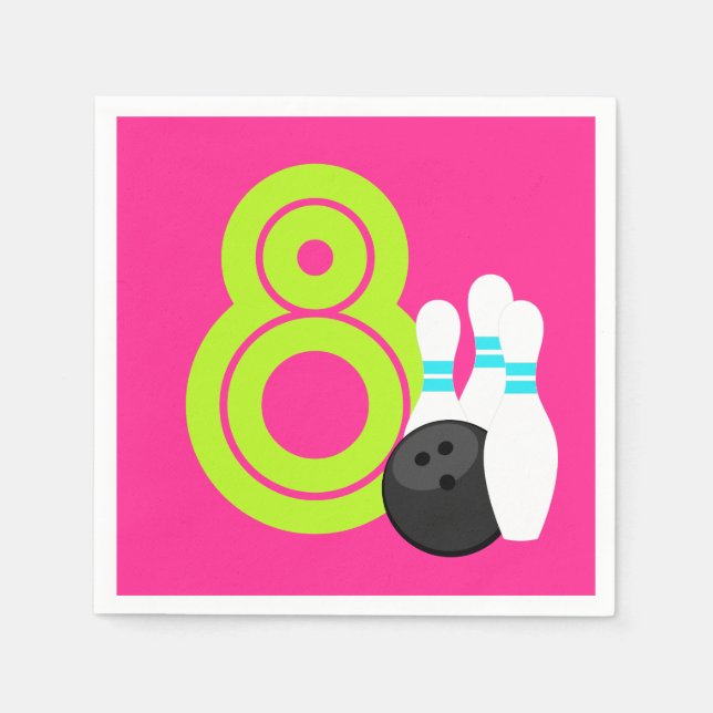 Neon Girl Bowling Birthday Paper Napkins (Front)