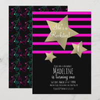Neon Girl Rockstar Guitar Faux Gold Star Birthday