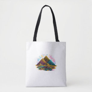 Neon Giza Pyramids Line Art Tote Bag