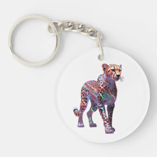 Neon Glass Cheetah Art – Colorful Energy Speed Ani Key Ring