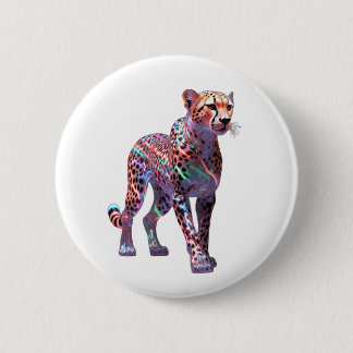 Neon Glass Cheetah Art – Colourful Energy Speed An 6 Cm Round Badge