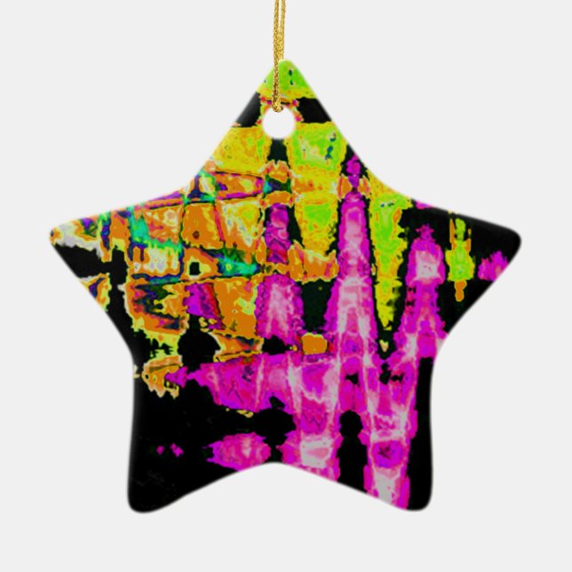 Neon Glitch Abstract Art Poster Print Ceramic Tree Decoration (Front)
