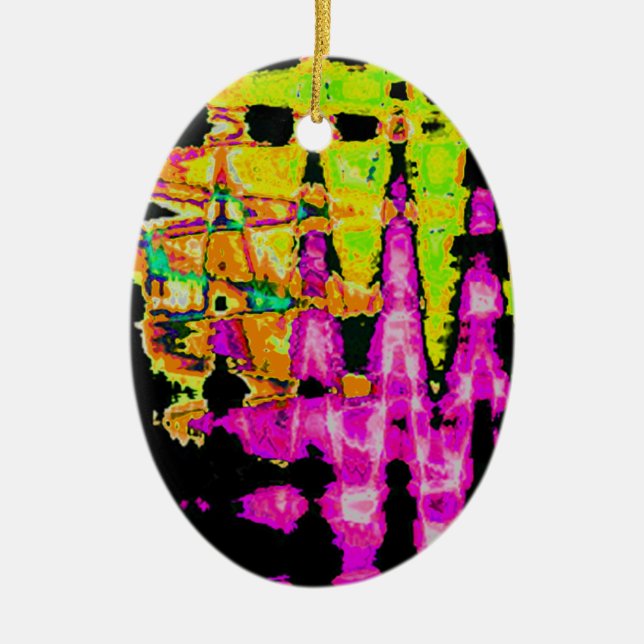 Neon Glitch Abstract Art Poster Print Ceramic Tree Decoration (Front)