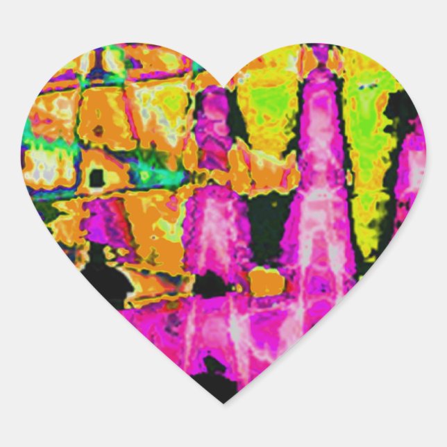 Neon Glitch Abstract Art Poster Print Heart Sticker (Front)