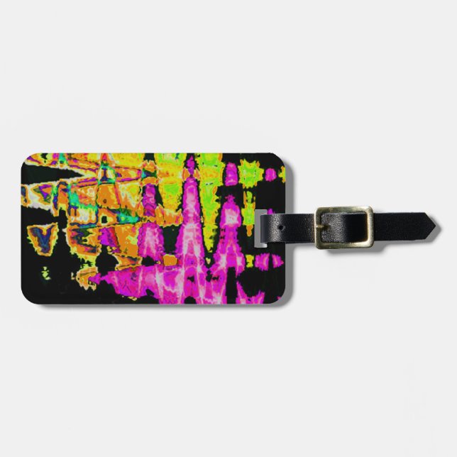 Neon Glitch Abstract Art Poster Print Luggage Tag (Front Horizontal)
