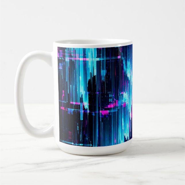 Neon Glitch Data Stream Abstract Coffee Mug (Left)