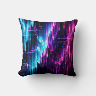 Neon Glitch Data Stream Abstract Cushion