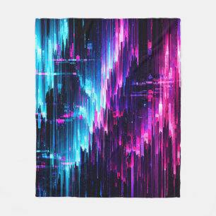 Neon Glitch Data Stream Abstract Fleece Blanket