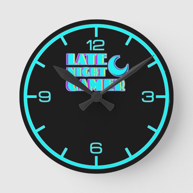 Neon Glitch Gamer Wall Clock | Synthwave (Front)