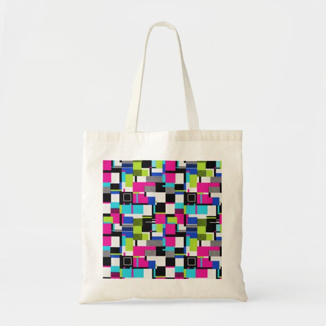 Neon Glitch Geometric Canvas Tote Bag (Front)