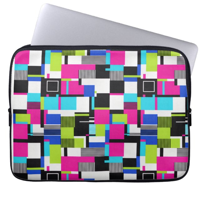 Neon Glitch Geometric Padded Laptop Sleeve (Front)