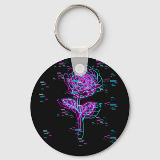 Neon Glitch Rose Design Key Ring