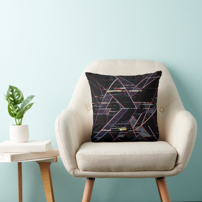  Neon Glitchcore Geometric Shapes on Black Cushion (Chair)