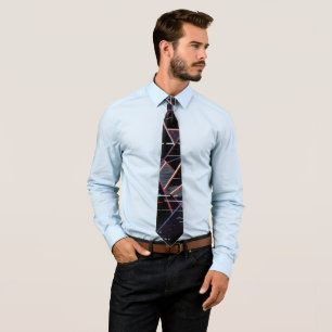 Neon Glitchcore Geometric Shapes on Black Tie