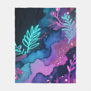 Neon Glitter Botanical Abstract Fleece Blanket
