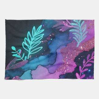 Neon Glitter Botanical Abstract Tea Towel